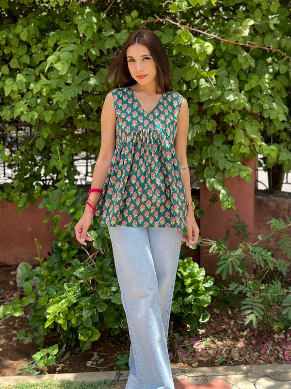 Hara Gulab Cut Sleeves Peplum Top - Jonaya