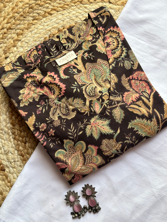 Flowering black full sleeves Peplum top