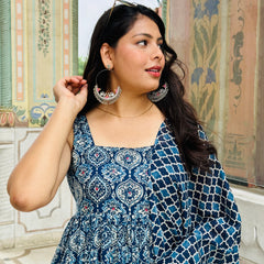 Indigo Ajrakh gher suit set - Jonaya