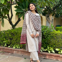 Grey maroon cotton suit set - Jonaya
