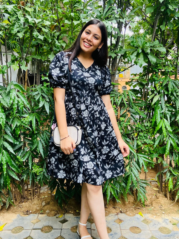 Black Floral Dress - Jonaya