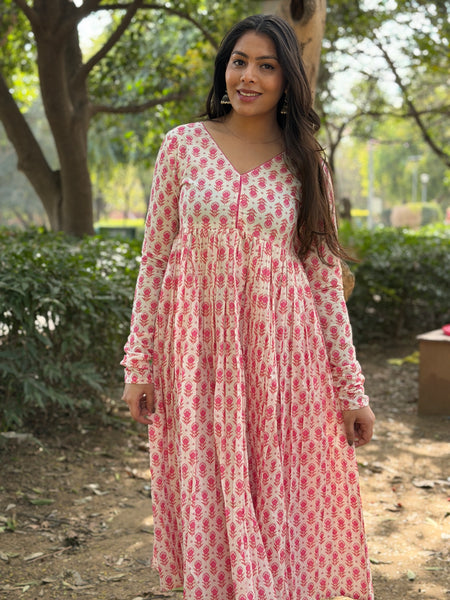 Pink fool patti flare kameez Jonaya