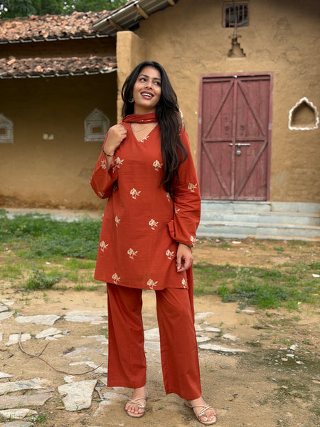 Rust Embroidered coord set