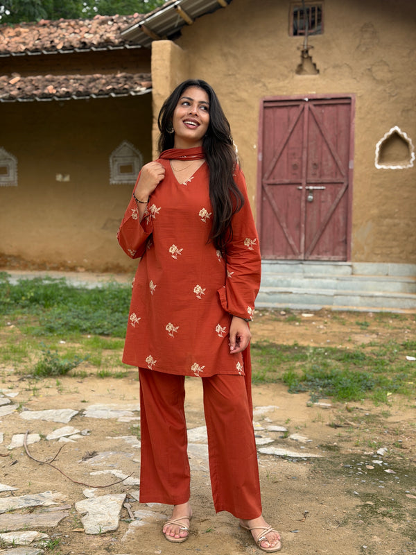 Rust Embroidered coord set