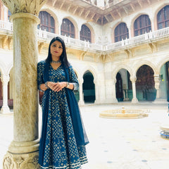 Blue Bhandej Anarkali Suit Set Jonaya