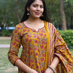 Yellow Red Floral Straight Suit Set - Jonaya