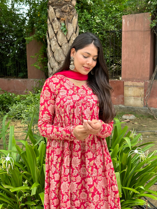 Coral Red Mohini Suit Set - Jonaya