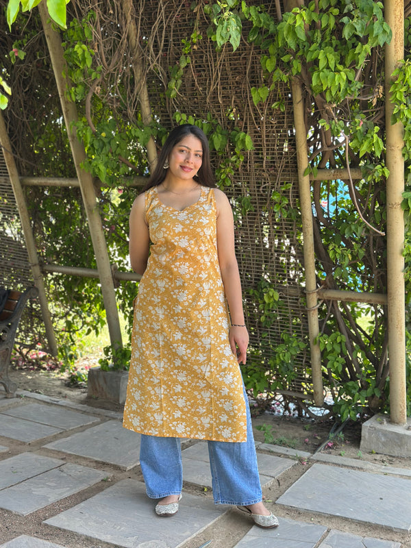 Yellow Noor Floral Straight Kameez - Jonaya