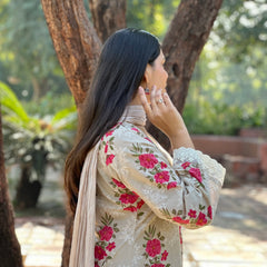Perfect Beige Pakistani Suit Set - Jonaya