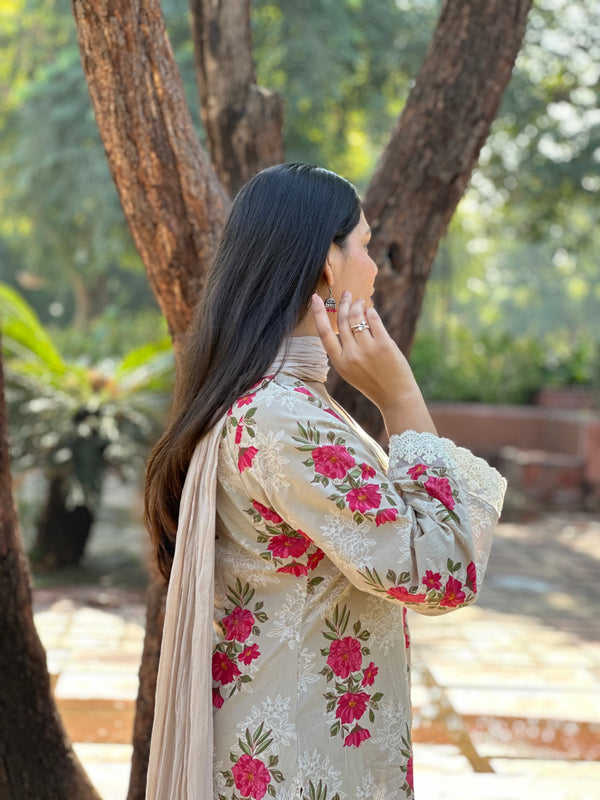 Perfect Beige Pakistani Straight Suit Set - Jonaya