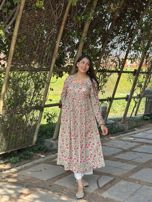 Pink Garden Alia Cut Flared Kameez - Jonaya