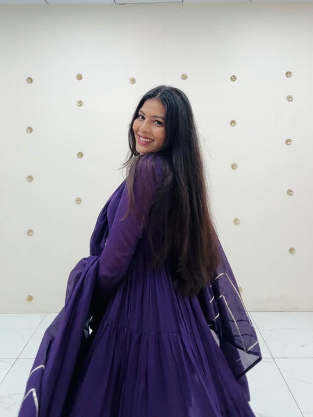 Deep Purple Full Tier Mul cotton Anarkali Jonaya