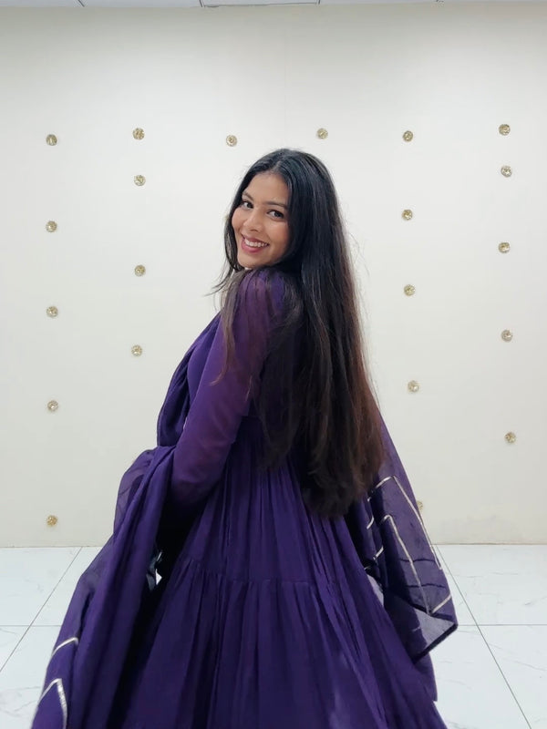 Deep Purple Full Tier Mul cotton Anarkali Jonaya