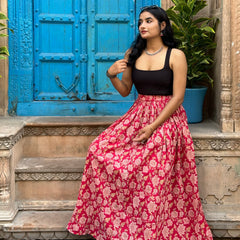 Pink floral flared skirt - Jonaya
