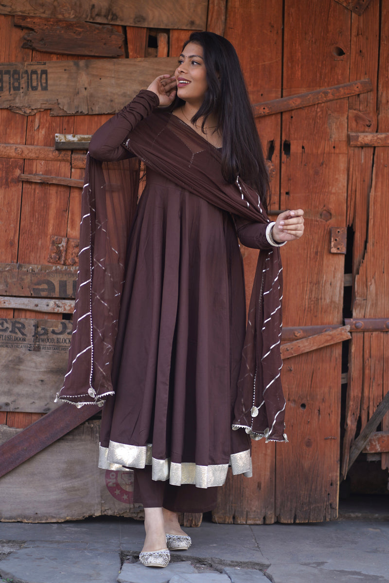 Brown Solid flare Anarkali set Jonaya