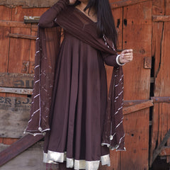 Brown Solid flare Anarkali set Jonaya