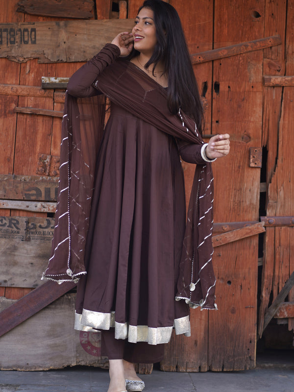 Brown Solid flare Anarkali set Jonaya