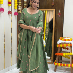 Pista Gulab Embroidery festive Anarkali set Jonaya