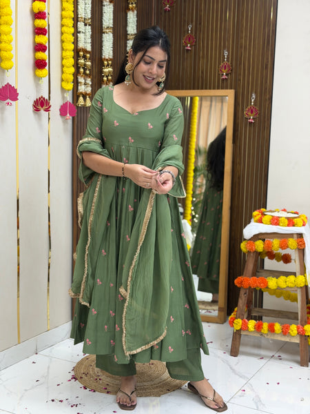 Pista Gulab Embroidery festive Anarkali set Jonaya
