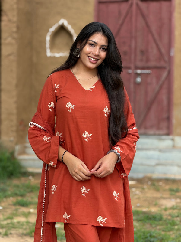 Rust Embroidered coord set