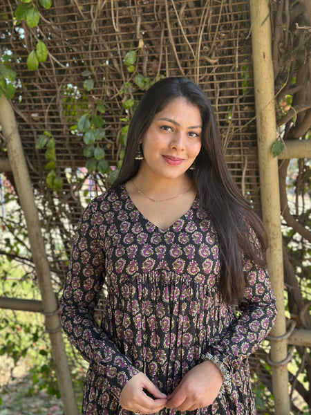 Black purple high slit kameez - Jonaya