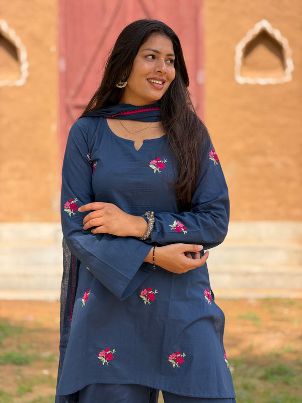 Dusky Indigo Embroidered coord set Jonaya