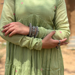 Sage Green Pink Embroidery Anarkali