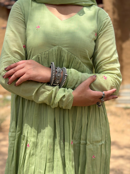 Sage Green Pink Embroidery Anarkali