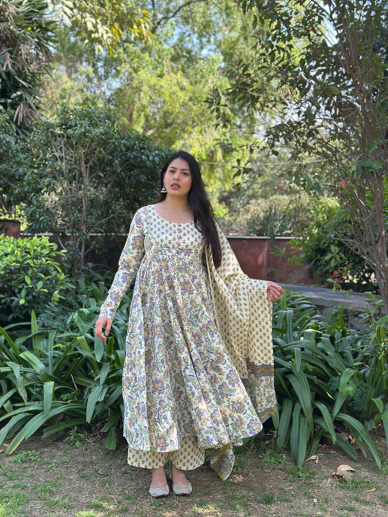 Garden blue Anarkali Gher Suit Set - Jonaya