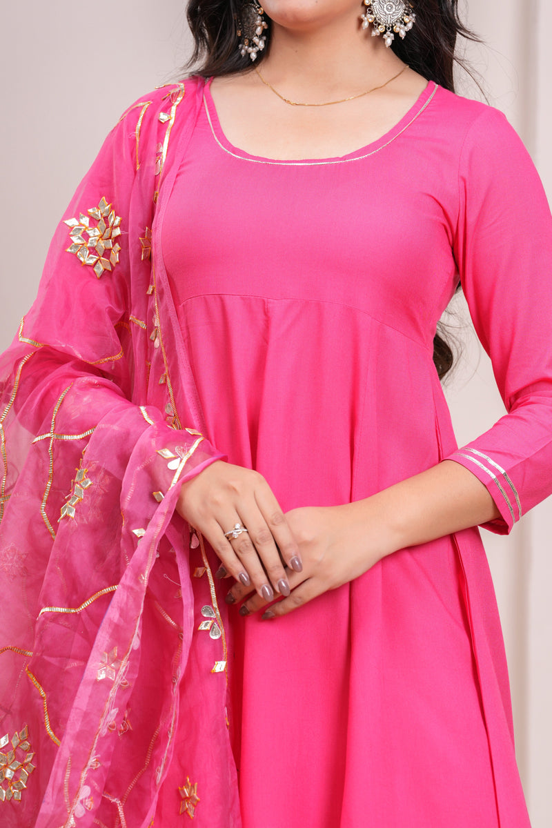 Peach Gotta patti heavy flare suit set Jonaya