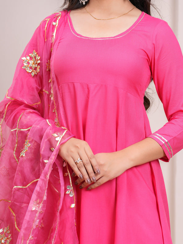 Peach Gotta Patti Heavy Flare Suit Set - Jonaya