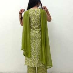 Leaffy green straight suit set Jonaya