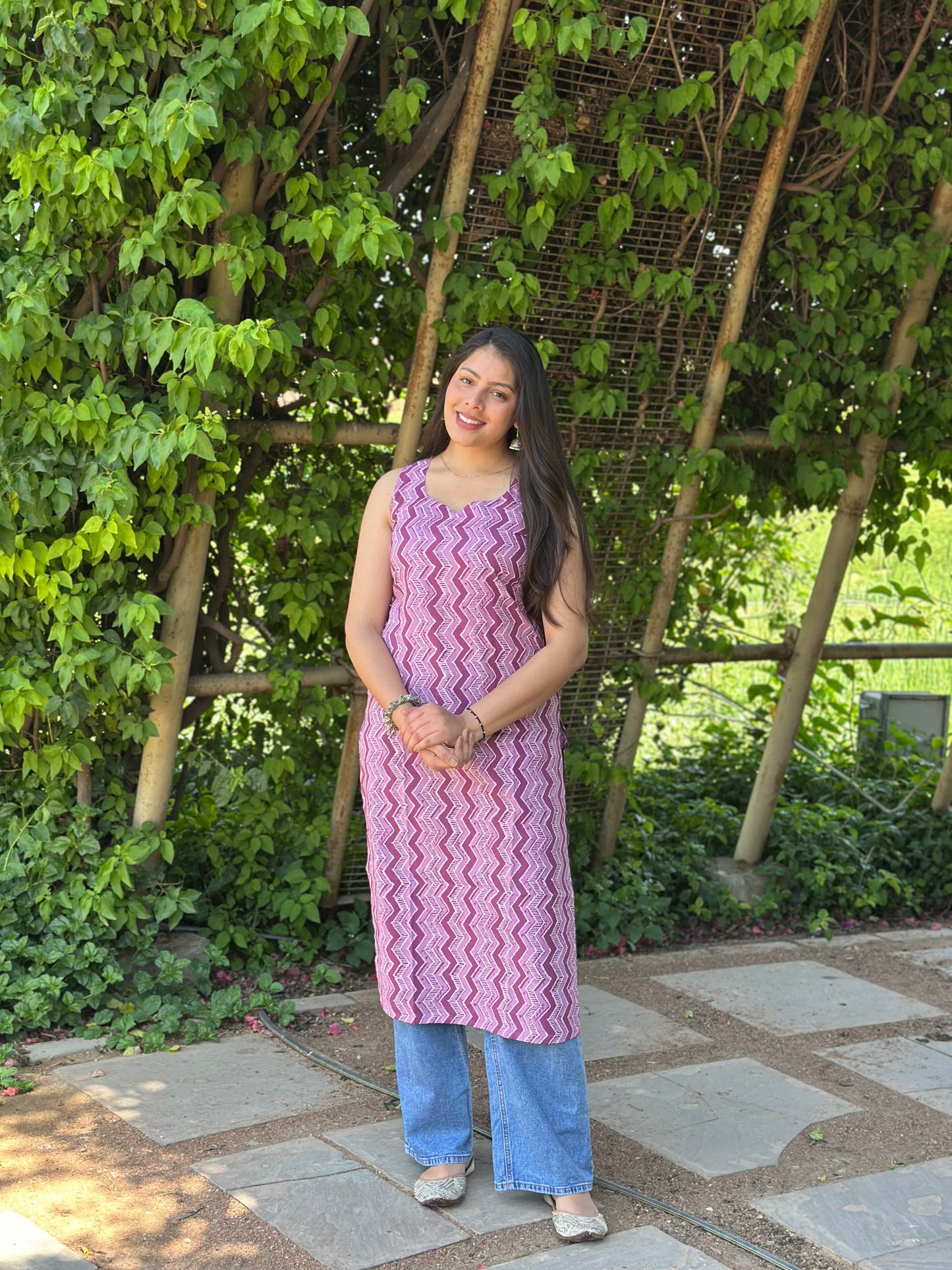 Purple love strips straight kameez