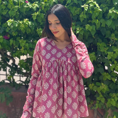 Pink block floral full sleeves Peplum top - Jonaya