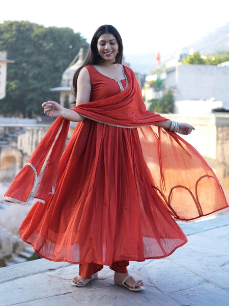 Jharoka Orange Pure Mul Anarkali set