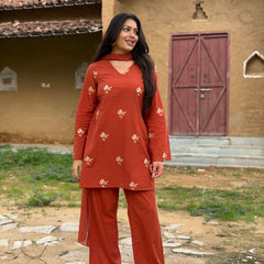 Rust Embroidered coord set