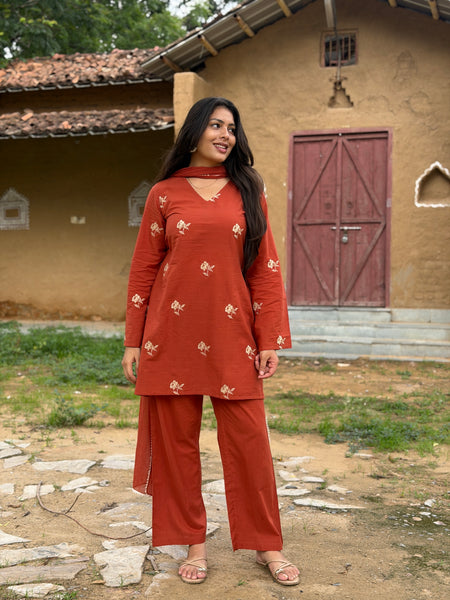 Rust Embroidered coord set