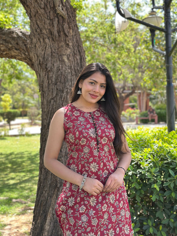 Maroon Black Floral Co-ord Set - Jonaya