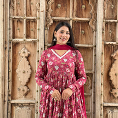 Rosewood Anarkali lace suit set - Jonaya