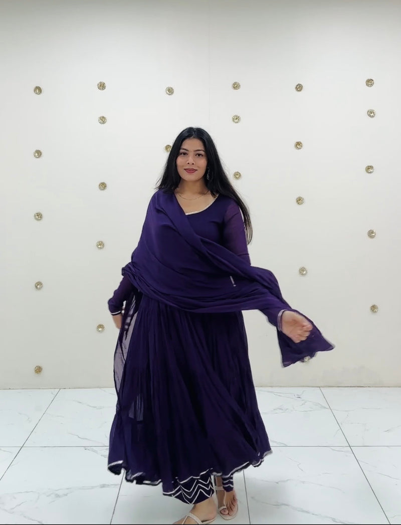 Deep Purple Full Tier Mul cotton Anarkali Jonaya