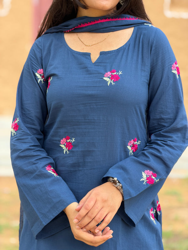 Dusky Indigo Embroidered coord set Jonaya