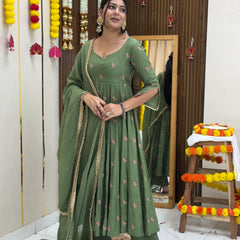 Pista Gulab Embroidery festive Anarkali set Jonaya