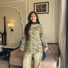 Beige teal garden farshi salwar set Jonaya
