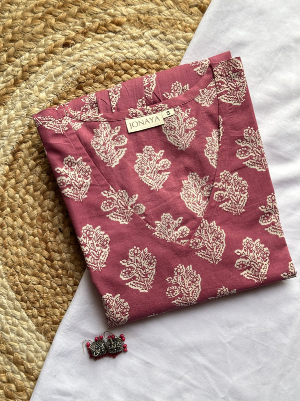 Pink Block Floral Full Sleeves Peplum Top - Jonaya