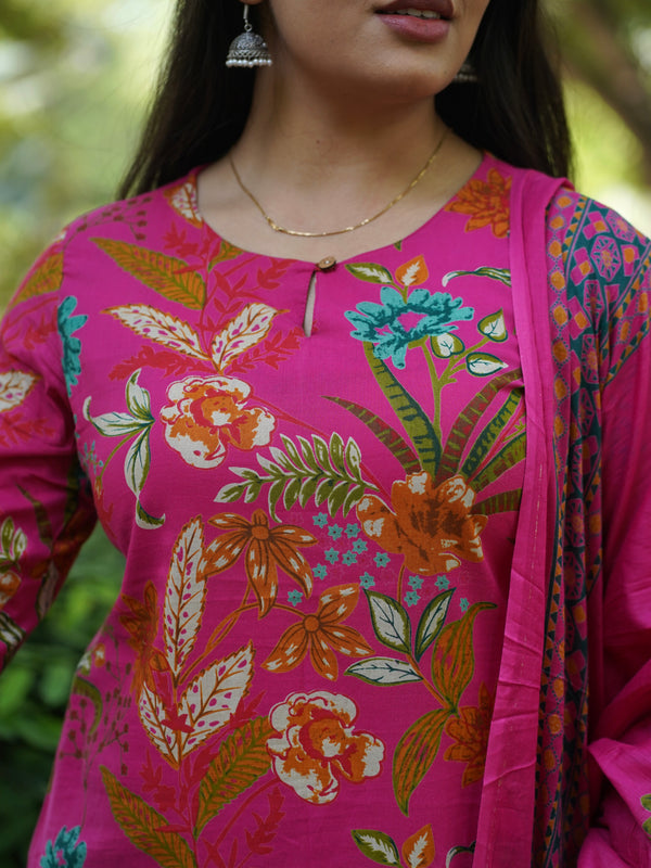 Blooming Pink Straight Suit Set - Jonaya