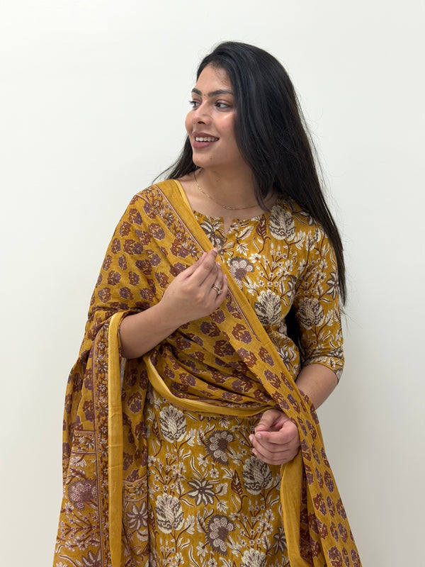 Brown Printed straight suit set Jonaya