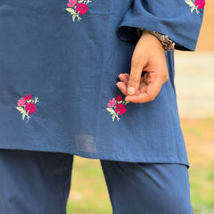 Dusky Indigo Embroidered coord set Jonaya