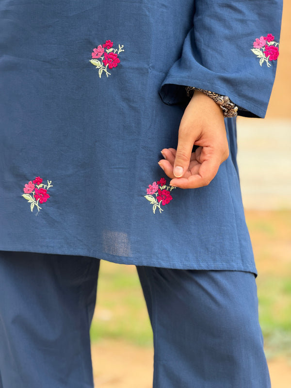Dusky Indigo Embroidered coord set Jonaya