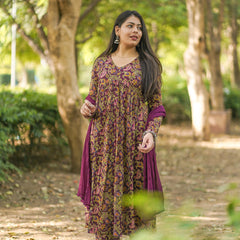 Wine printed floral suit set - Jonaya