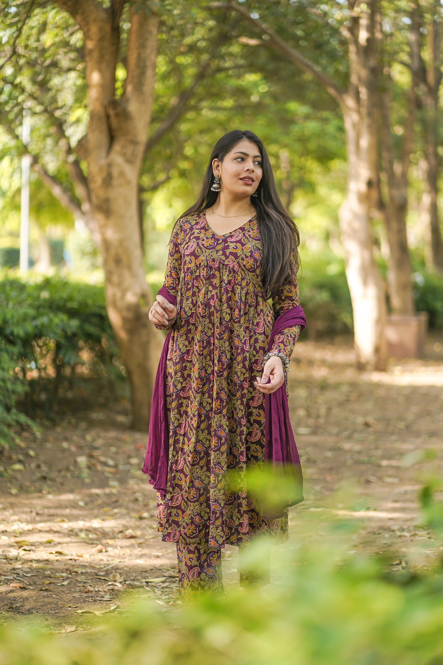 Wine printed floral suit set